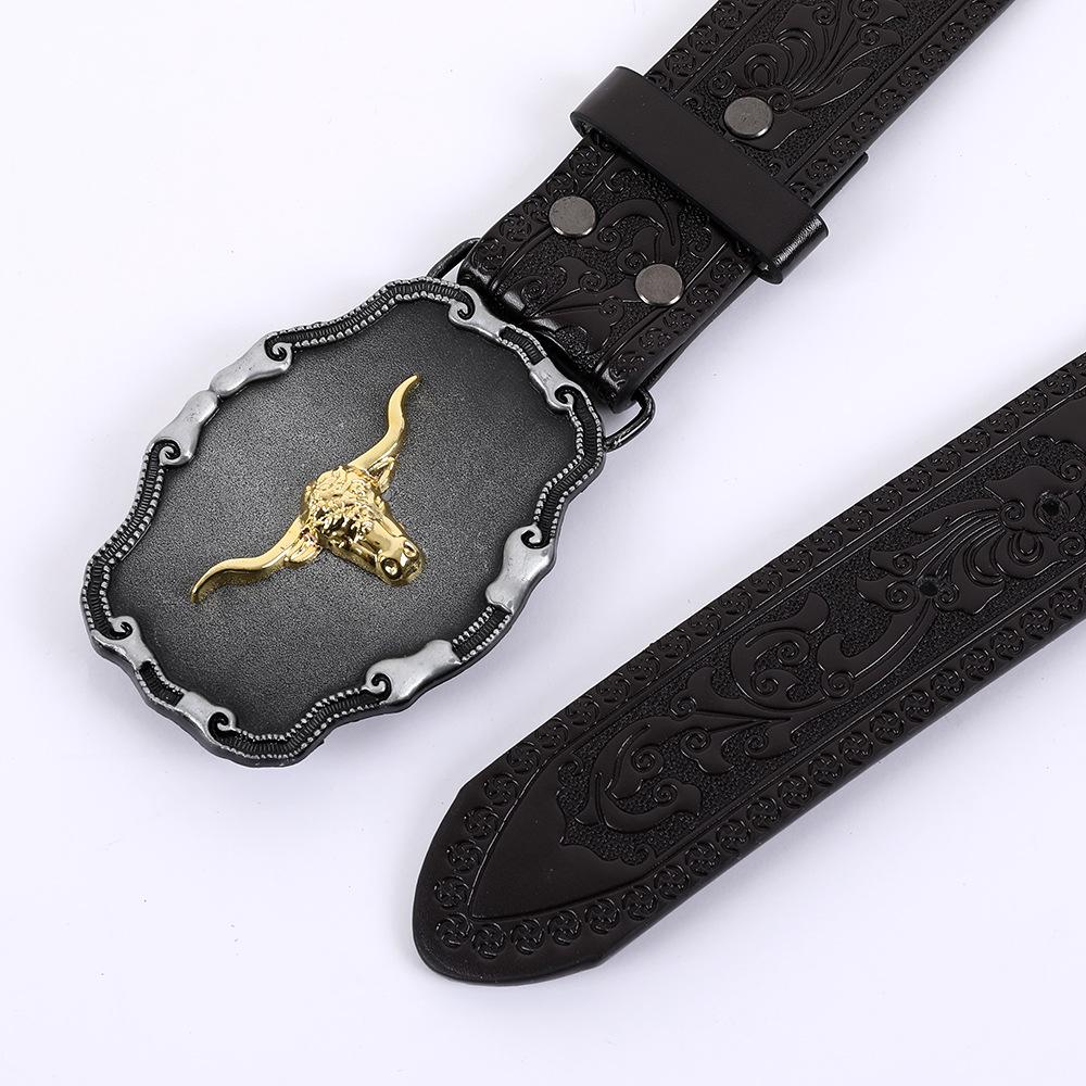 Кожаный ремень с тиснением в 3D, на крючке и пряжке, в стиле вестерн, ковбойский