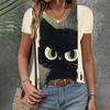 Футболка женская с V-образным вырезом и коротким рукавом, свободная, повседневная, с коротким рукавом, для вечеринок, трендовая одежда, топ с рисунком кошки, женская одежда, футболка