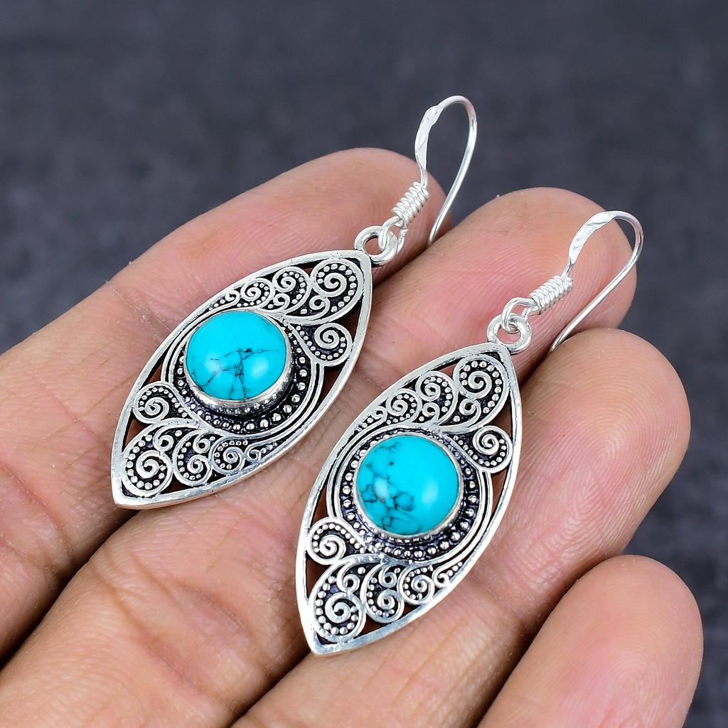 Серьги из натурального серебра 925 пробы с бирюзой Санта-Роза 1,97 дюйма z7L29