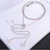 925 Sterling Silver Shiny Zircon Crystal Pearl Long Necklace Sweater Chain Necklace Pendant Jewelry Trendy S-N168