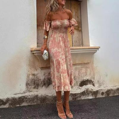 Женская новая принтованная длинная юбка с короткими рукавами и оборками на одно плечо для женщин