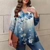 Women's Plus Size Fashion Printed Casual Pleated Round Neck Long Sleeve Top