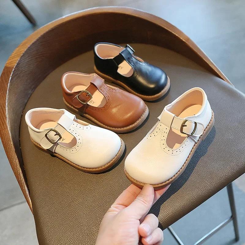 Girls Shoes Basic Mary Janes Kids Shoes Flats Baby Toddlers Anti-Slippery Casual Shoes for Child Leather Shoe Black E01042