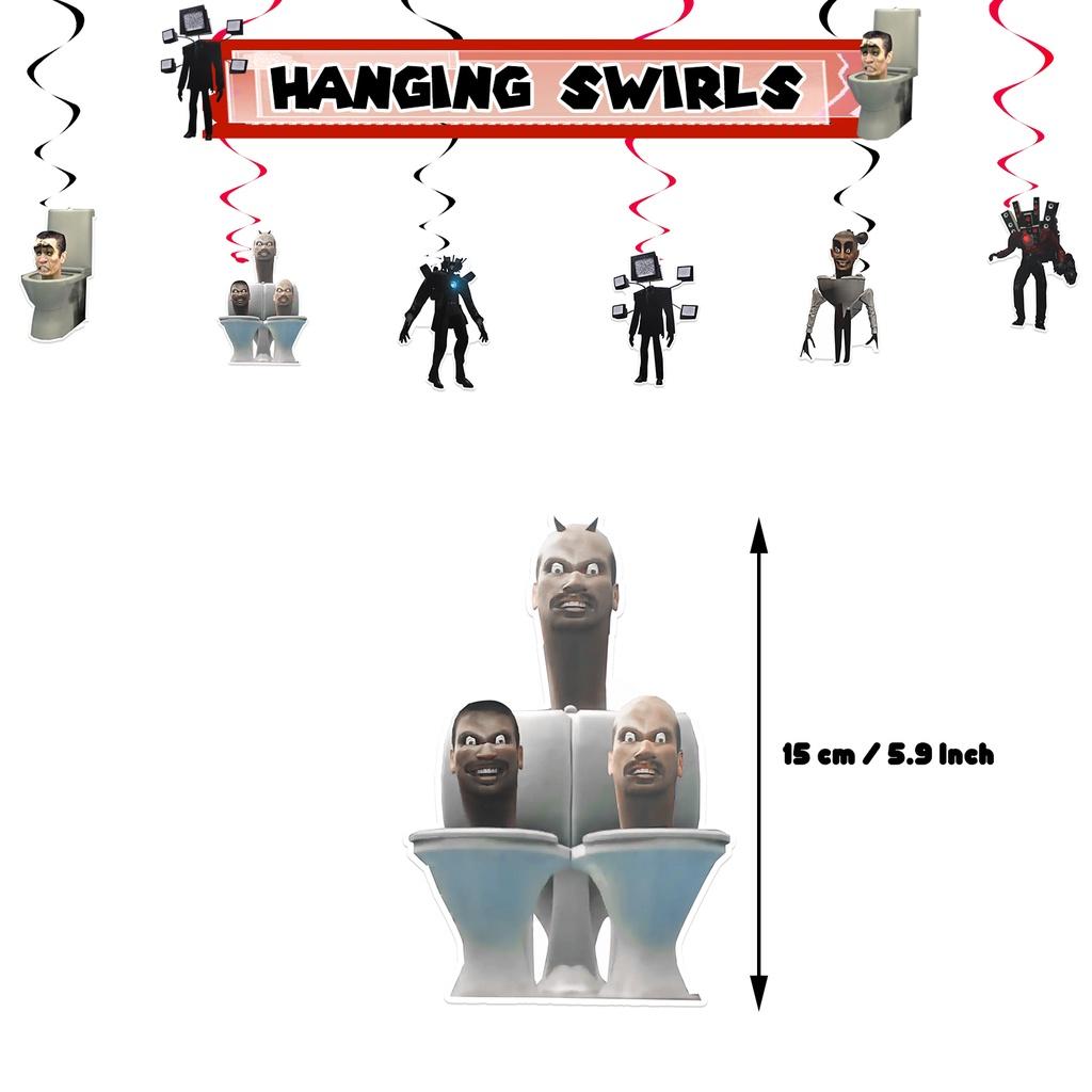 Набор для украшения дня рождения в стиле Skibidi Toilet Тематический топпер для торта-монстра, бумажные флажки, воздушные шары и многое другое!