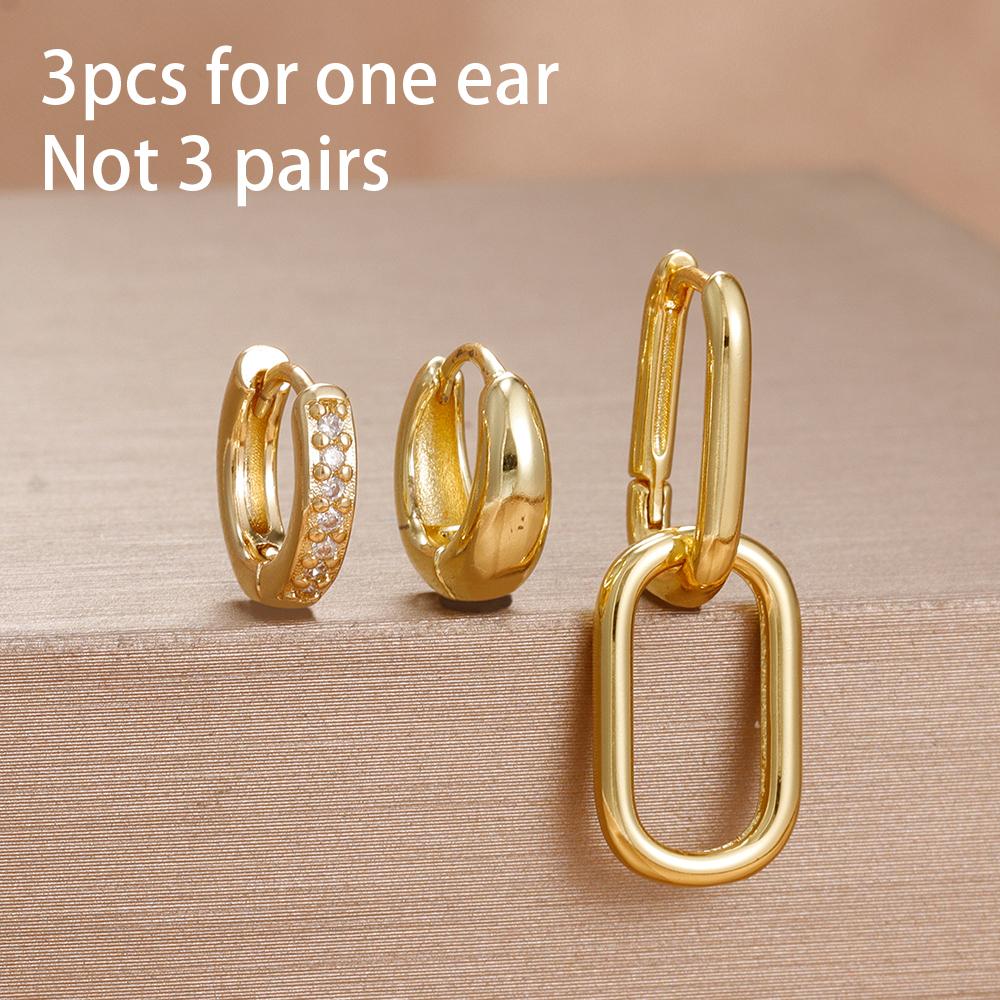3 Pieces Stainless Steel Hoop Earrings Set For Women Crystal Zircon Huggie Flower Water Drop Trendy Earring Piercing Jewelry