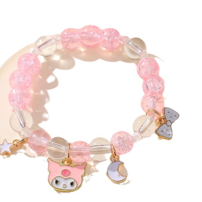 Браслет из хрустальных бусин Sanrio Cinnamoroll - Ручная работа, Мультяшный подарок для девушек-студенток, подруг и пар.