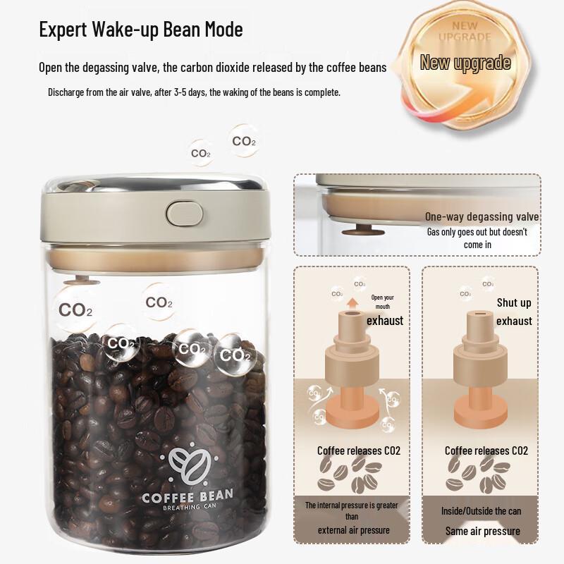 Mongdio Automatic Exhaust Glass Coffee Storage Jar