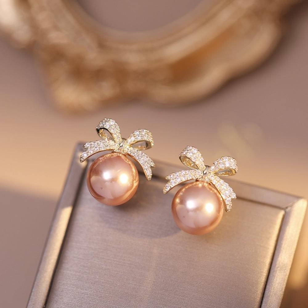 Jewelry Accessories Bow Pearl Ear Studs Light Luxury Bow Pearl Ear Hook Bow Pearl Earrings  Gifts
