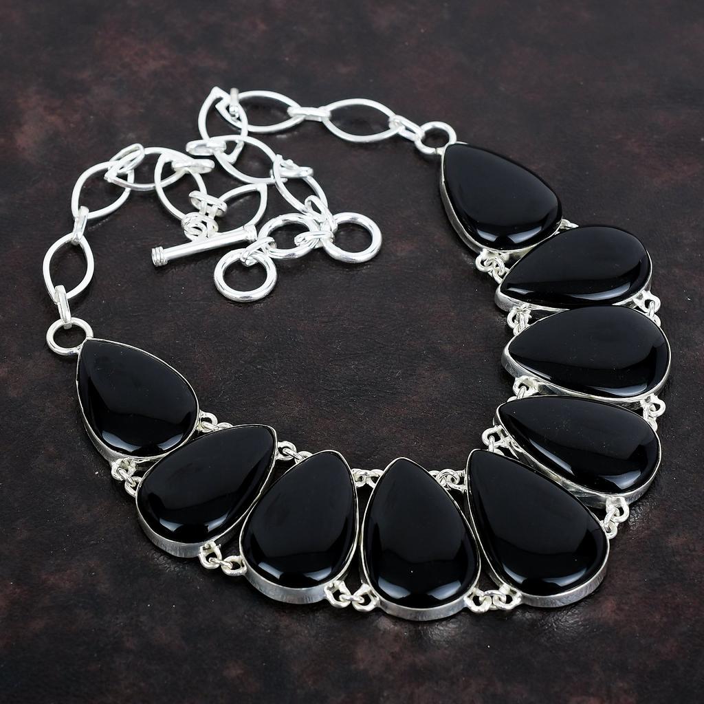 Black Onyx Gemstone Necklace 925 Sterling Silver Necklace Adjustable Chain Necklace Handmade Jewelry Latest Design Necklace Engagement Gifts