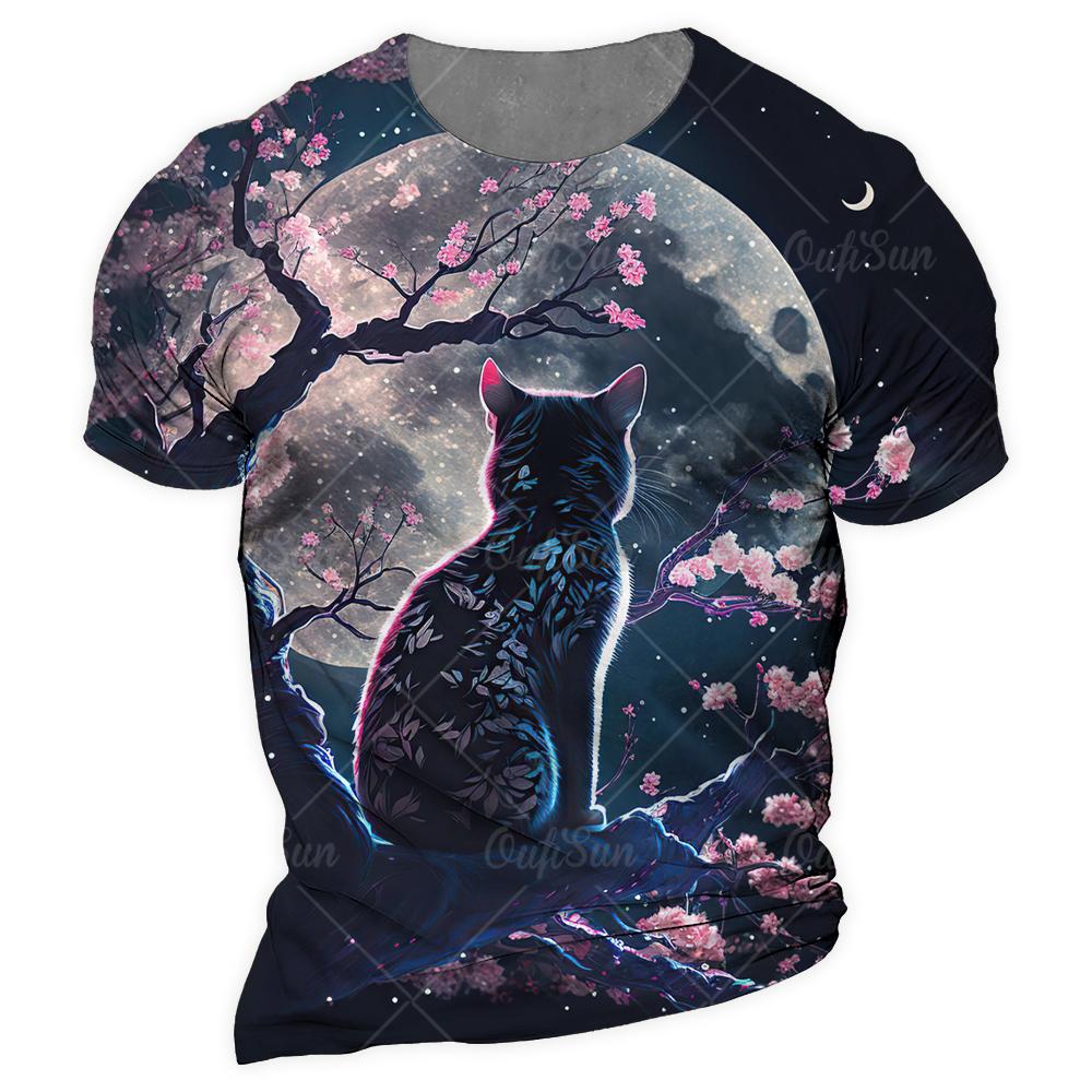 Футболка с принтом японского кота-самурая, мужская футболка с рисунком аниме