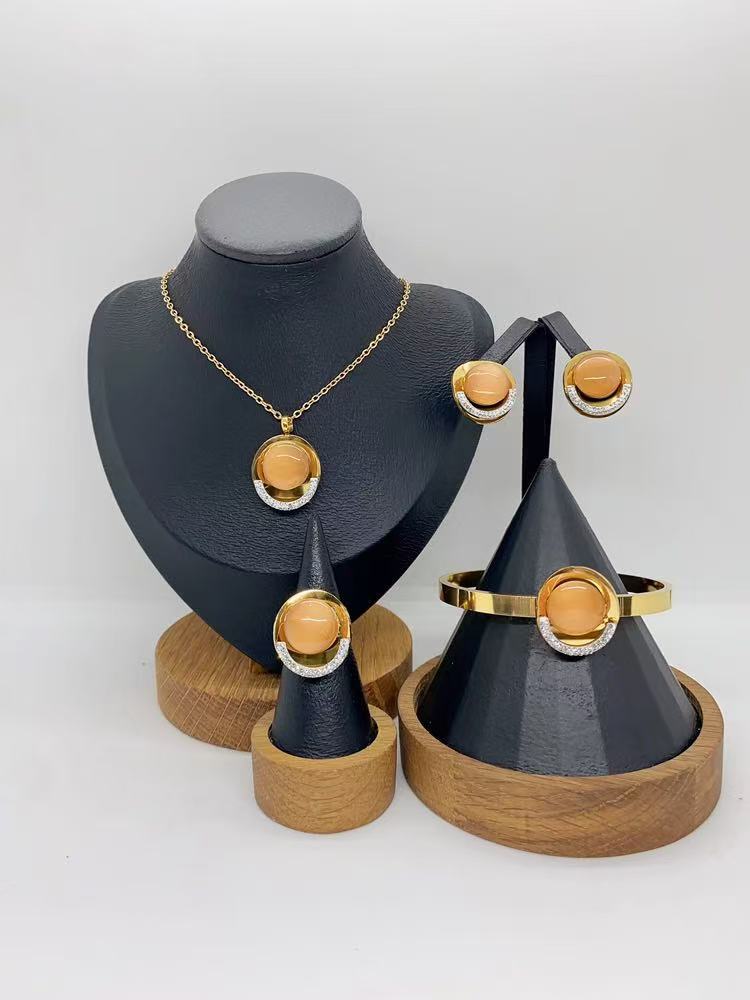 Women's 316L/304 Stainless Steel 18k PVD Gold Plated Jewelry Set with Natural Stone Trendy Geometric Design for Wedding & Party
