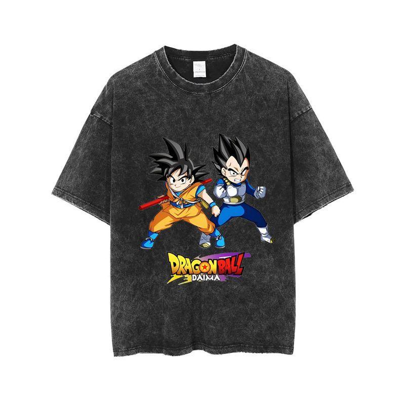 Anime Dragon Ball Goku  Vegeta Printed Tshirt Mens and Womens Washed Tshirt High Quality Vintage Cotton Tshirt Tops