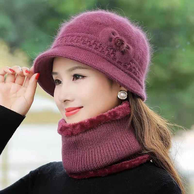 Middle-aged and Elderly Hats Ladies Autumn and Winter Rabbit Fur Knitted Woolen Hats Elderly Grandma Warm Hats Winter Mother Hats Women