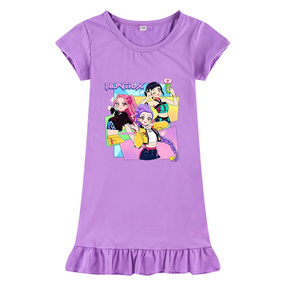 M1232 Kids Girls Kpop Rumi Zoey Mira Print Short Sleeves Ruffle Dress