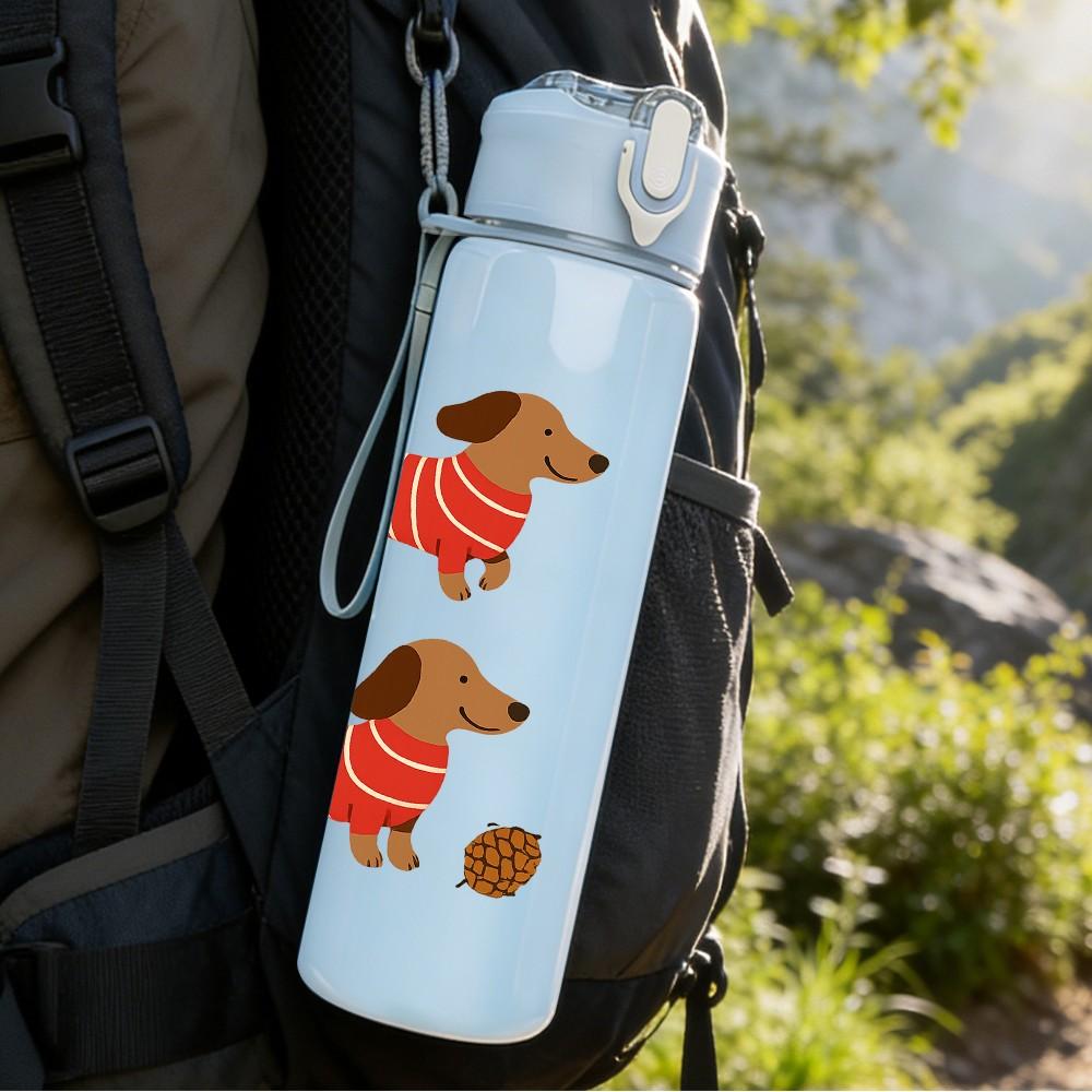 1PC Four Dachshund Sweater Costume 750ml Color Plastic Sports Water Bottle Leakproof Flip Straw Lid Suitable for Sports Office Home Use