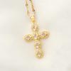 Stainless Steel Gold Retro Cross Necklace with Zircon Inlay for Men and Women
