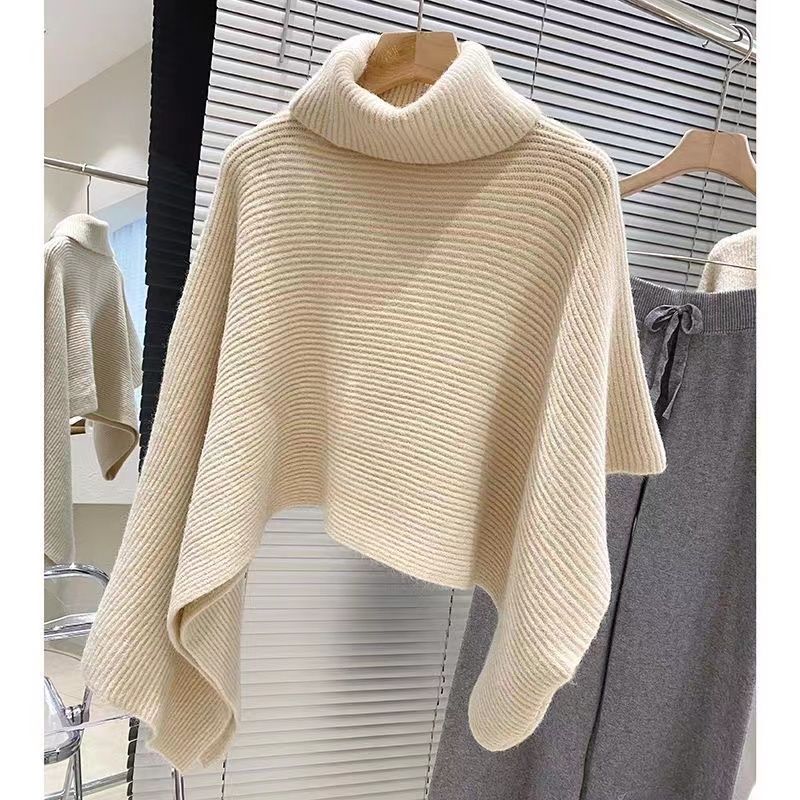 High Necked Irregular Women's Pullover Sweater Solid Color Ladies Cape Shawl Korean Style Simple Versatile Knitted Shawl