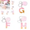 Stylish Keychain With Fluffy Ball And Gold Foil Letters Car Bag Pendant
