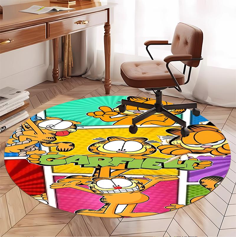 Garfield Pattern Round Rug, Indoor/Outdoor Mat, for Picnic, Gameroom, Bedroom, Office, Living Room, Home Decor Carpet, Birthday Gift
