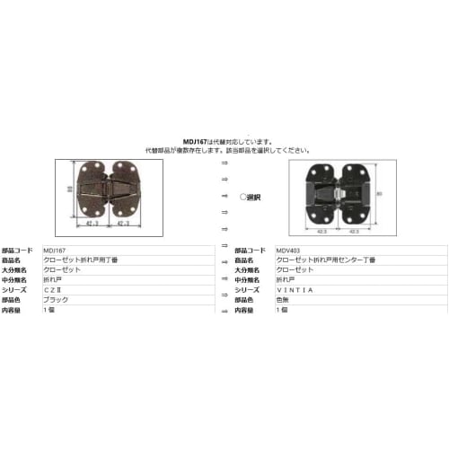Generic Closet Folding Door Center Hinge, MDV403-nkg, Set of 3, Metal, Includes 24 Mounting Screws