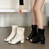 Fashion Fashion Women Sandals Boots Open Peep Toe Beige Black Back Zipper Summer Short Botas Flat Mid Heeled Casual Party Pumps Size 40