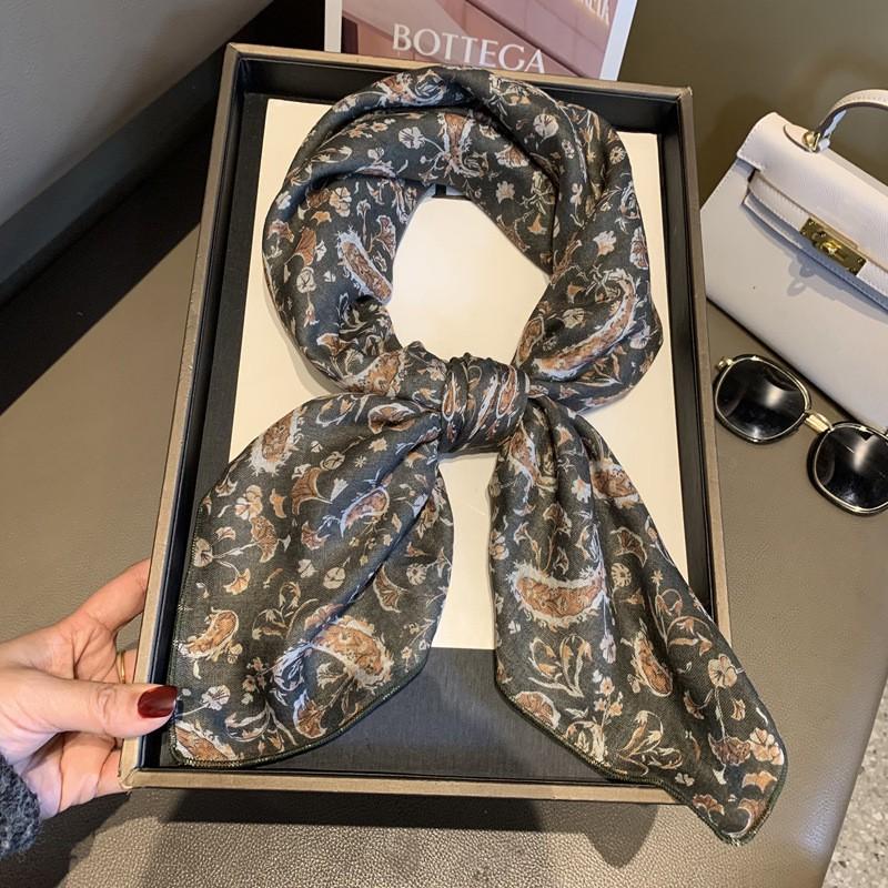 70cm Square Scarf Double-Sided Floral Paisley Print Lightweight Neckwear Wrap Accessory Women