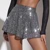 Женские шорты с пайетками, эластичные, с высокой талией, свободные, А-силуэта, однотонные, ультракороткие, выше колена, для выступлений, танцевальные шорты