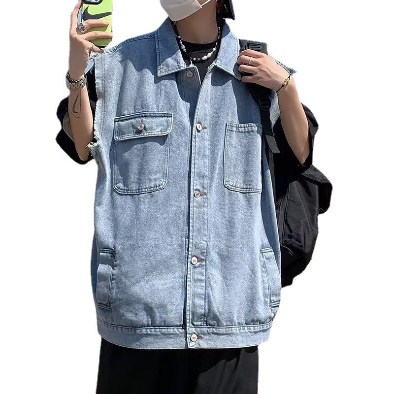 Men's Retro Denim Hong Kong Style Trendy Sleeveless Waistcoat Jacket