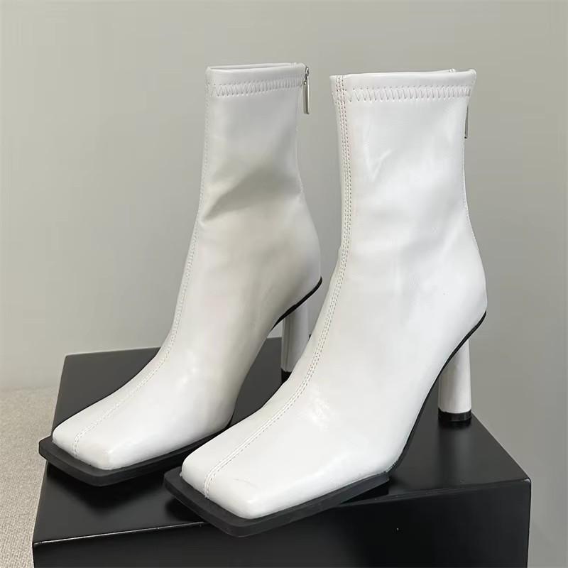 Осенние уютные ботильоны из мягкой искусственной кожи, женские элегантные элегантные туфли на шпильке с квадратным носком, модная женская вечерние современная обувь на молнии