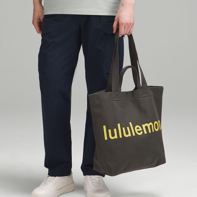 Lululemon Double-Handle 17L Color Block Letter Logo Print Cotton Tote Bag Unisex Tote Slate-Brown Yellow LU9BZBS-066890