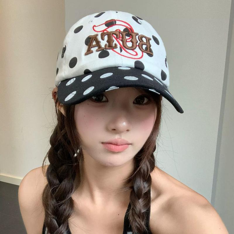 Polka dot embroidery baseball cap children spring and summer wide brim show face small outdoor new sunshade cap