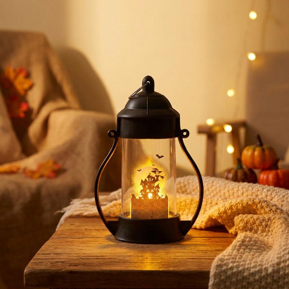 Cylindrical Pumpkin Wind Lantern Castle Ghost Pattern Halloween Night Light Living Room