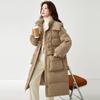 Women's Long Loose Light Down Jacket Autumn Winter Hooded Straight White Duck Down Coat Stand Collar Big Pocket Solid Color