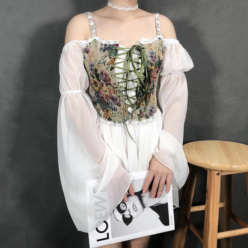 Женский французский ретро кружевной боди-корсет на завязках