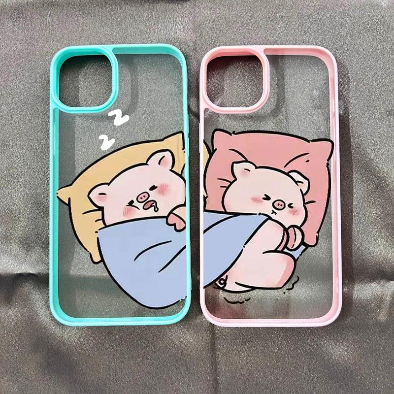 Милый розовый хрюшка мультяшная пара чехол для телефона для IPhone 16 14 15 11 13 12 Pro Max Mini для IPhone X XS XR 7 8 Plus SE Прозрачные чехлы