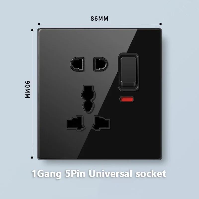 Стандарт Великобритании 20 Вт Type-C розетка для быстрой зарядки универсальный настенный выключатель света на 2 направления, черное закаленное стекло двойная 3-контактная USB розетка