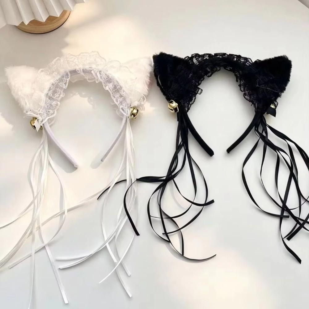 Lace Edge Cat Ear Bell Headband Tassel Lolita Hair Accessory Cosplay Headband For Women Girls