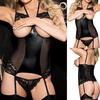 Women Backless Sexy Lingerie Leather Hollow Bodysuit Halter With Thong Garter