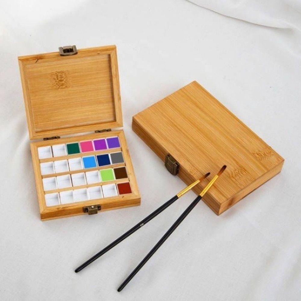 with Lid Watercolor Box Empty Bamboo Paint Storage Box New Paint Palette  Painting Art Supplies