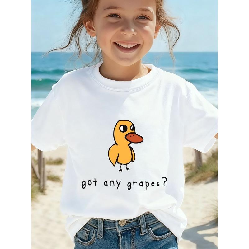 European sizes Novel Cartoon Duck T-Shirt Outfit Casual Cute Short Sleeve Top Summer Girls' Fashion Trendy Round Neck Tee Holiday Party Festive Attire