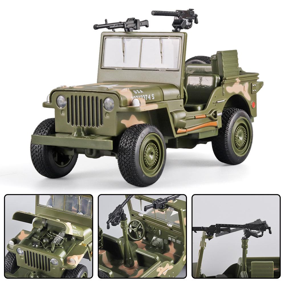 1:32 Willys Внедорожный Военный Сплав Модель Серия Второй Мировой Войны со Светом, Звуком и Открывающимся Капотом