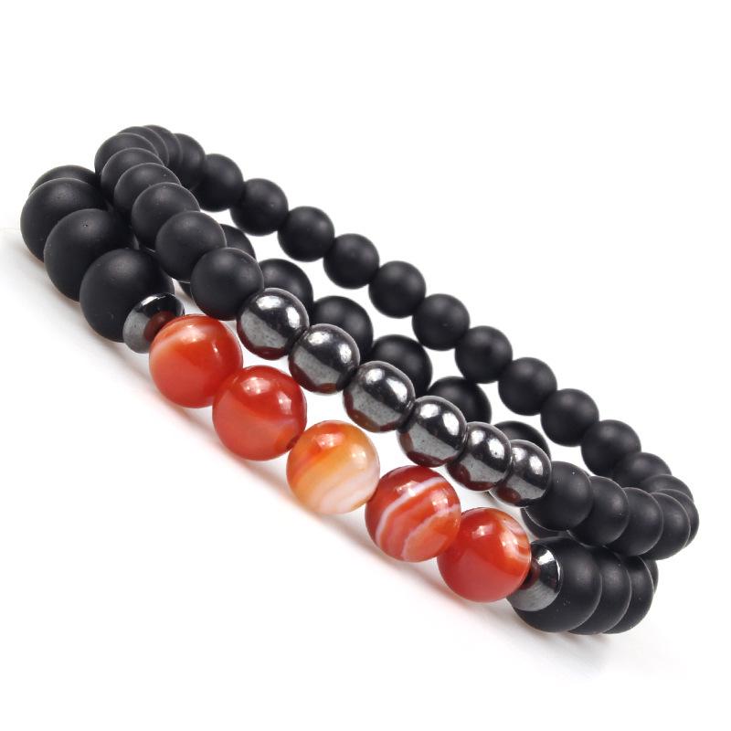 Браслеты для пар из натурального камня Кони Синий Полосатый Агат для мужчин и женщин