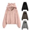 Women Coat Long Sleeves Ears Decor Loose Hooded Zipper Fit Fuzzy Coldproof Autumn Winter Thermal