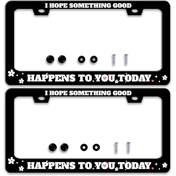 2 Pcs Grey Black Leopard Print License Plate Frame Cheetah License Plate Frames Personalise Stainless Steel Funny Design Compatible with Standard