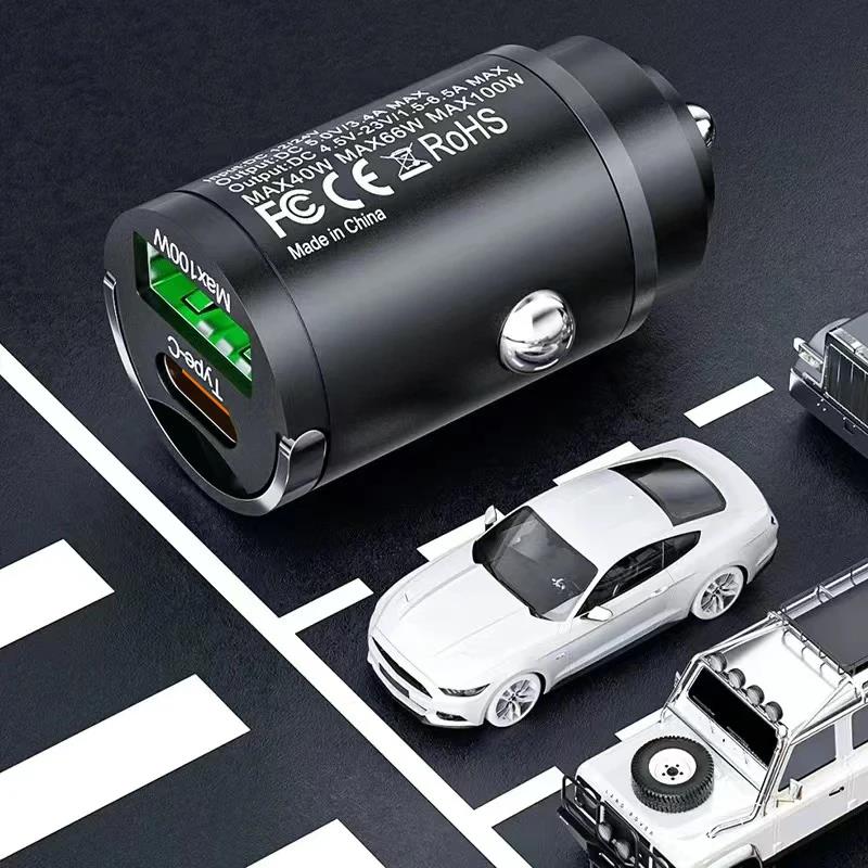 Hidden Mini 100W Car Charger Pull Ring USB+Type C Fast Charger Adapter Is Suitable For a Variety Of Mobile Phone Tablets Devices