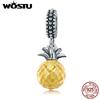 WOSTU 925 Sterling Silver Yellow Crystal Charms Pineapple Pendant Retro Bead Fit Original Bracelet Necklace Women Jewelry Making