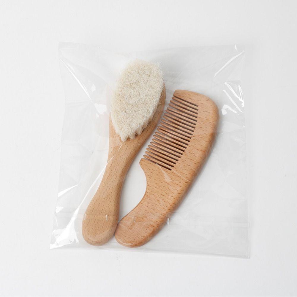 2pcs Portable Beech Wood Bath Comb Set Soft Wool Care Hair Brush Soothing Brush Shower Gift Shower Accessories