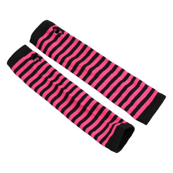 Длинные полосатые митенки для женщин, зимние длинные перчатки без пальцев, повседневные вязаные перчатки до локтя с отверстием для большого пальца