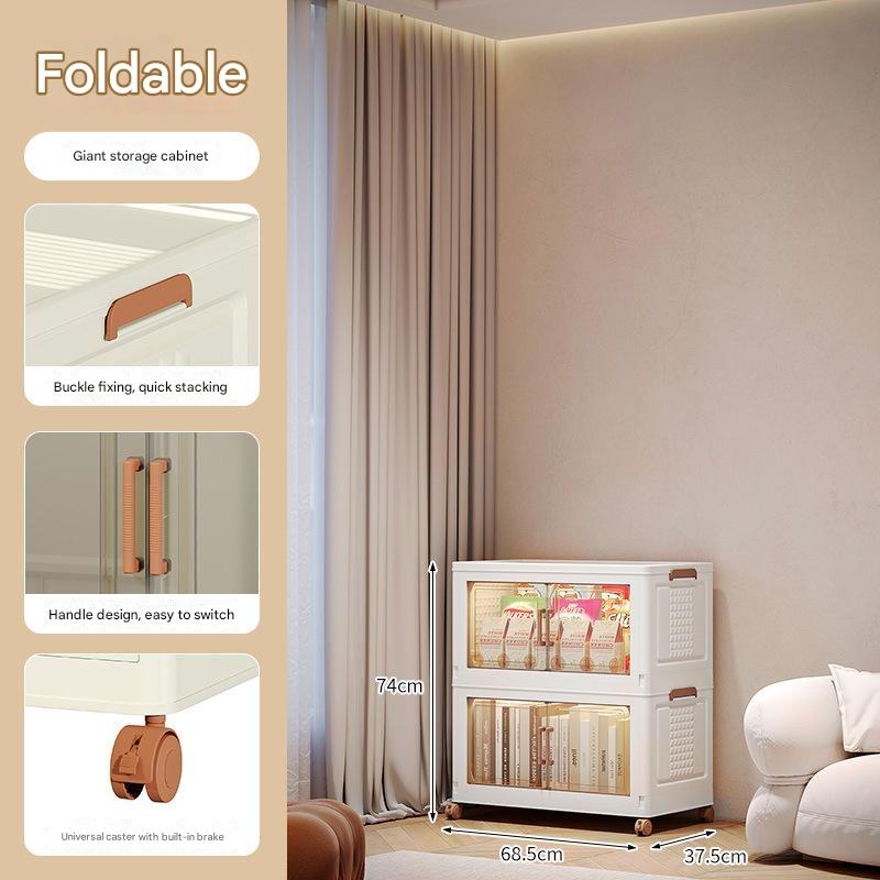 Stackable Storage Bins with Lid, Plastic Collapsible Storage Cabinet, Foldable Folding Box Organizer/Storage Container Cart with Wheel and Double Door