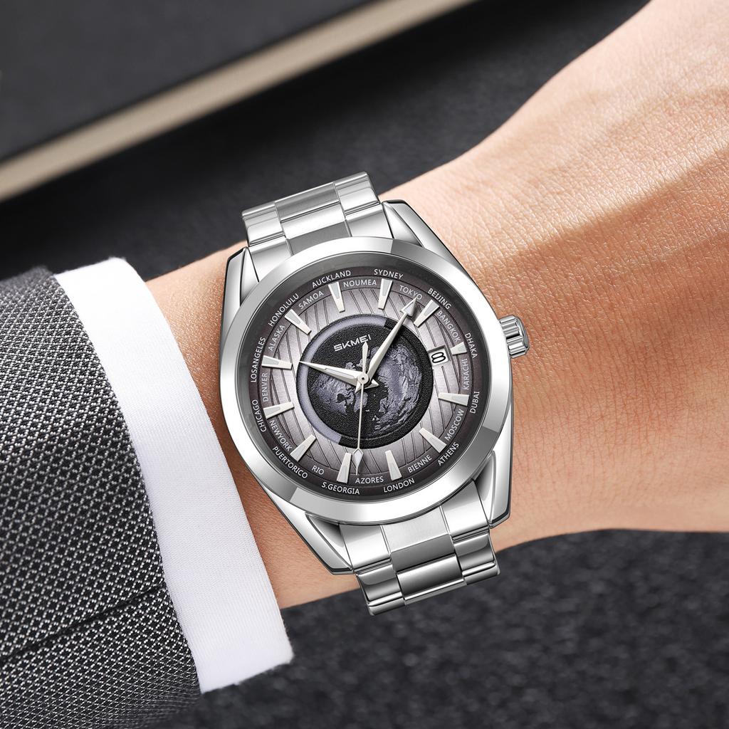 SKMEI Earth Pattern Decorative Dial Personality Mechanical Watch Men Business Creative Luminous Hands Watch Clcok